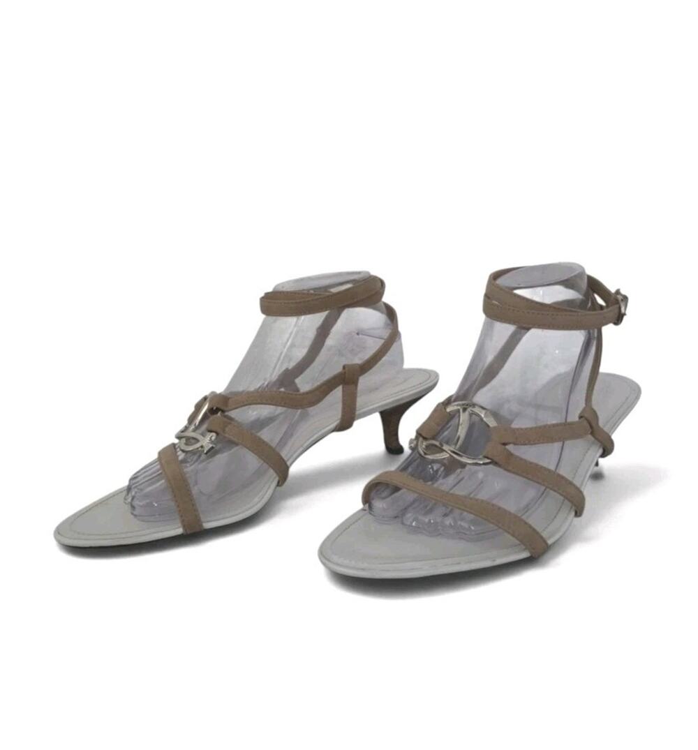 Tod's Suede Strappy Sandals Logo Hardware Kitten Heel Designer Italy Size 10